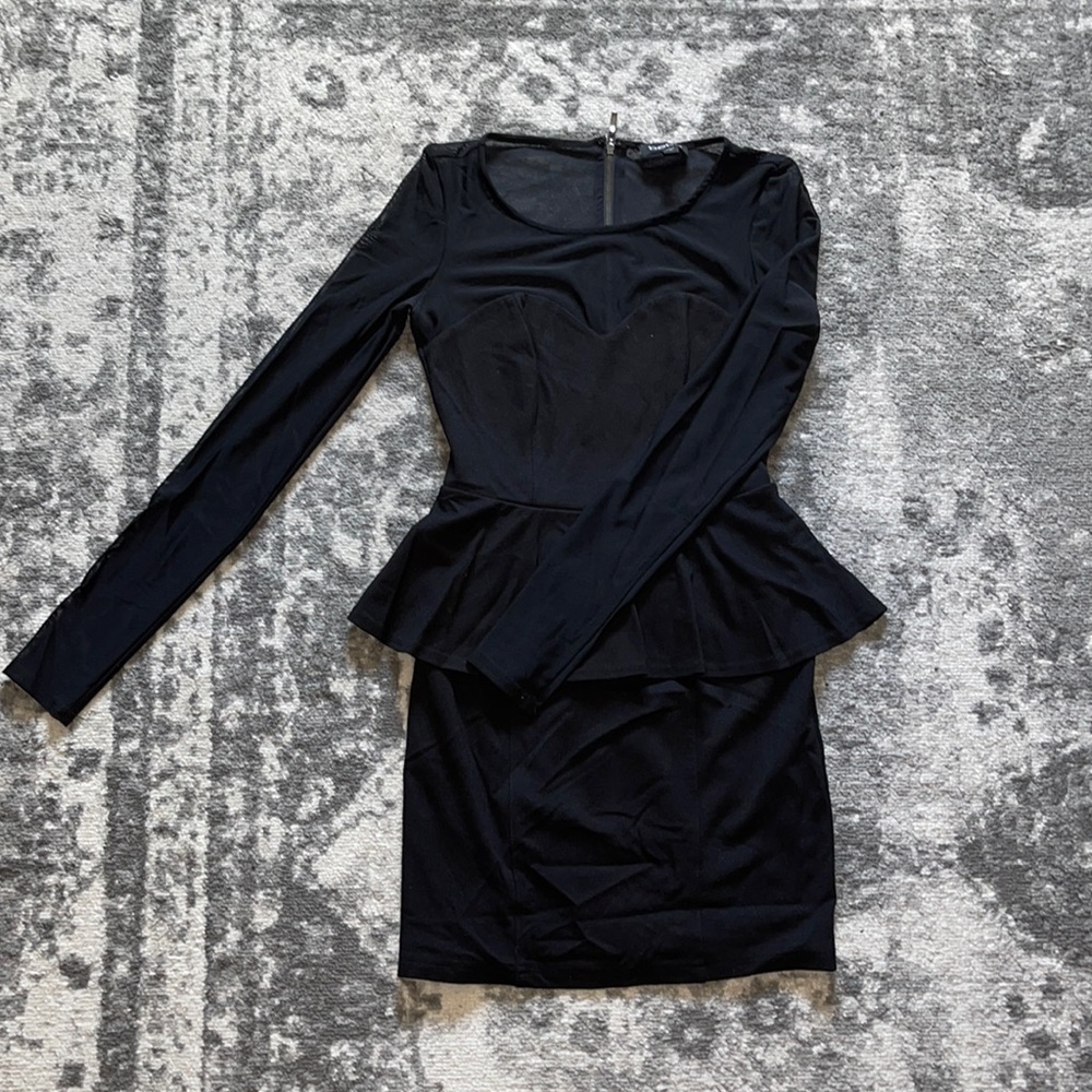 Black Bebe Mini Dress with Peplum Design